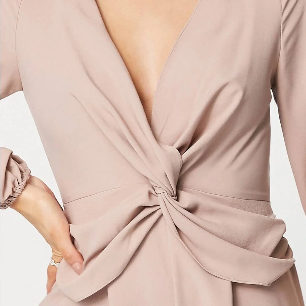 ASOS Blush Twist-Front Long Sleeve Jumpsuit - Picture 2 of 4